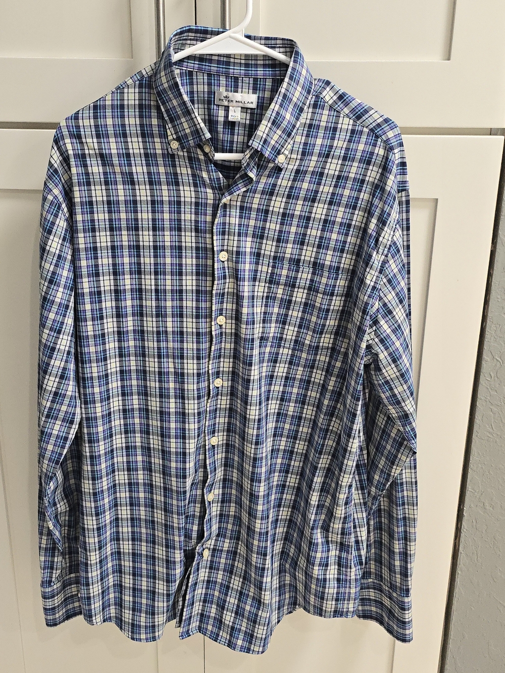 Peter Millar Blue and White Plaid Button-Down Shirt